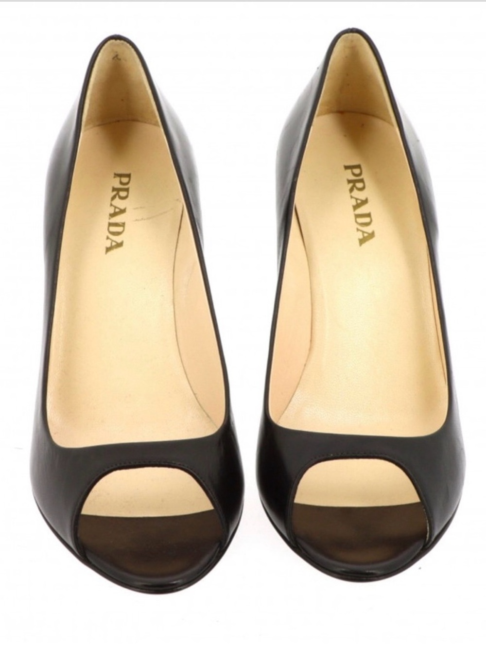 PRADA Sz IT 37.5 US 7.5 Black Leather Peep Toe Pumps Heels Originally $1290 - Picture 6 of 6